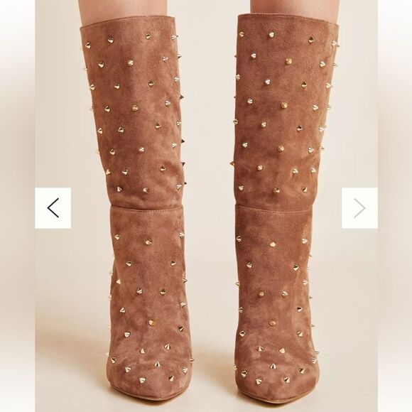 Sam Edelman Brown Studded Waylyn Tall Boots tan suede women’s pointy toe 7.5 NWT - Picture 4 of 16